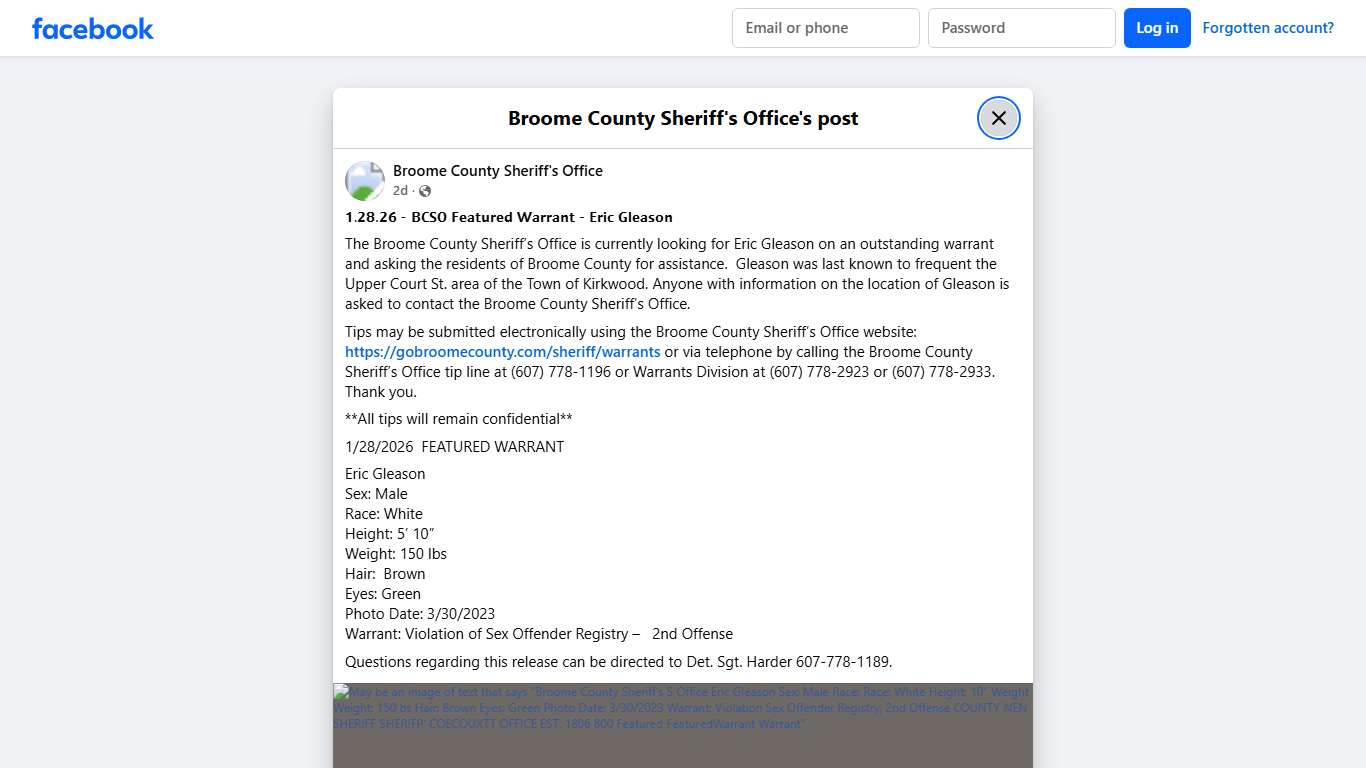 𝟭.𝟮𝟴.𝟮𝟲 - 𝗕𝗖𝗦𝗢 𝗙𝗲𝗮𝘁𝘂𝗿𝗲𝗱... - Broome County Sheriff's Office Facebook